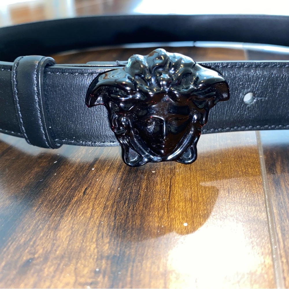 Versace Black Leather Belt with Medusa Head Buckle